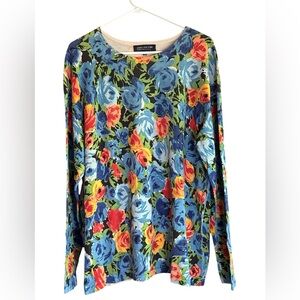 Jones New York Silk Blend Blue Floral Long Sleeve Top. Size 3X